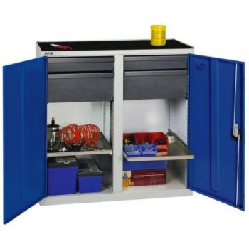 Armoire à outils Stumpf Série 3000 Bleu Gentiane – 2 Tiroirs 100 mm, 2 Tiroirs 200 mm et 2 Tablettes Coulissantes