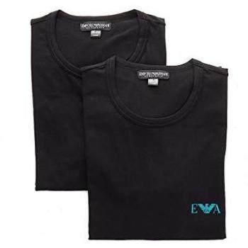 Emporio Armani Men's Monogram Black T-Shirt 2-Pack, Size Small