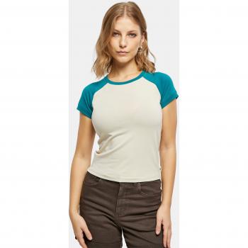 Damski organiczny krótki elastyczny retro T-shirt baseballowy Watergreen