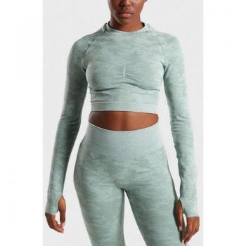 Camouflage Jacquard Seamless Long Sleeve Yoga Shirt