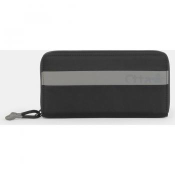 Caminatta - Cartera grande de nylon engomado negro con detalles a contraste