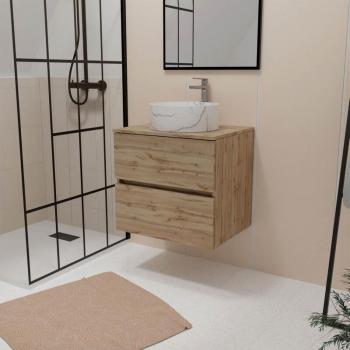 Mueble de Baño 80cm en Roble con Lavabo Blanco Efecto Mármol