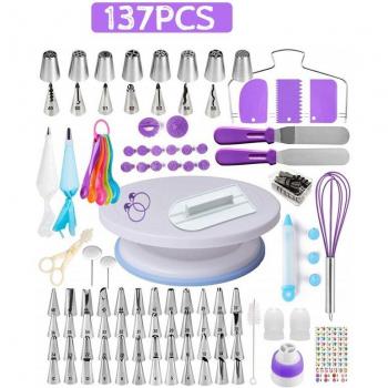 137-Piece Cake Decorating Tools Set with Turntable, Piping Nozzles, and Baking Supplies