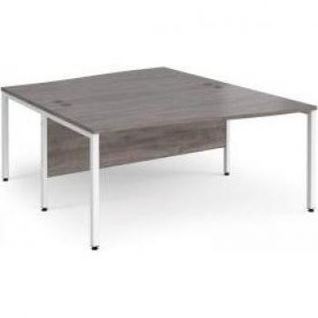 Maestro Wave 25 – Dual‑Surface 1600 mm Desk, White Bench Leg Frame & Grey Oak Top
