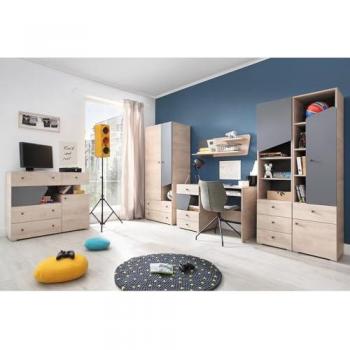 Lomadox Jugendzimmer Set DIAMANTE-133, Eiche Nb. anthrazit, 6-teilig