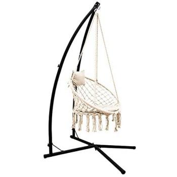 Hängestuhlgestell mit Makramee Hängesessel 215cm Boho Hängestuhl bis 120kg beige