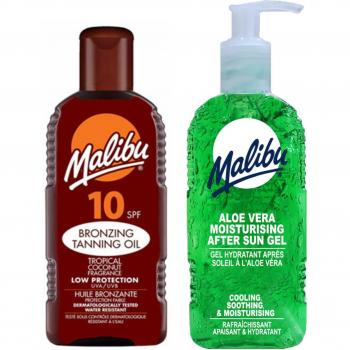 Malibu Huile Solaire SPF10 200 ml + Gel d'Aloe Vera Après-Bronzage 200 ml