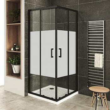 Saniverre - lanablack+ Porte de douche d'angle h 190 cm centre-opaque 80 x 80 cm coulissante