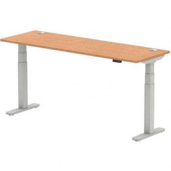 Air 1400x800mm Height Adjustable Desk Beech Top Cable Ports Silver Leg