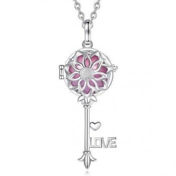 Collana Fiore Rosa Chiave d'Amore con Sfera Bola Gravidanza
