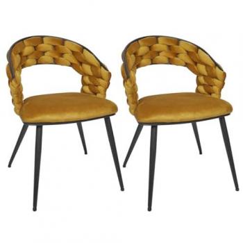 Altobuy Lot de 2 chaises en velours jaune moutarde pieds métal noir
