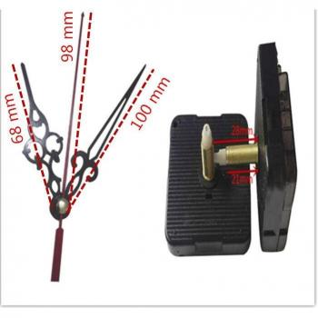 Quartz Clock Movement Mechanism with Black and Red Hands, 21mm Screw Length