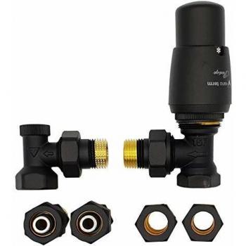 Angled Brass Thermostatic Lockshield Valve with Copper and PEX Connectors