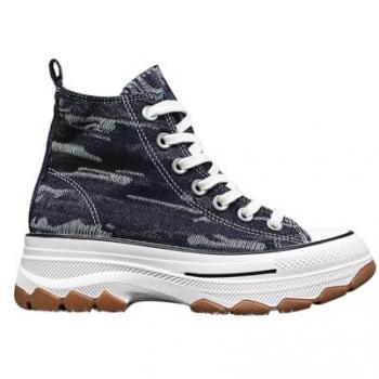 IVACHY Women's Mid Navy High‑Top Canvas Flatform Sneakers