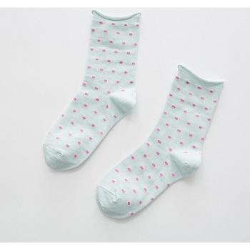 Kawaii Polka Dot Crew Socks for Women - Soft Cotton