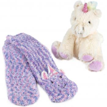 Totes Super Soft Slipper Socks with Plush Toy Unicorn