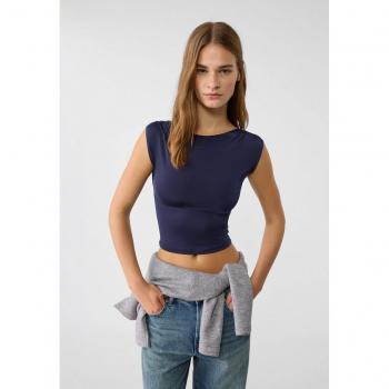 Stradivarius Open-back T-shirt Dark Blue Size S
