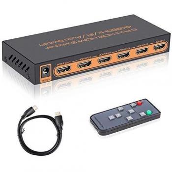HDMI Splitter 5‑In‑1 Switcher with IR Remote