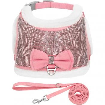 Conjunto de Correa y Chaleco con Piedras Brillantes para Perros Pequeños, Abrigo de Lana para Chihuahua y Yorkie - Invierno