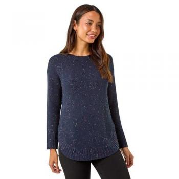 Gilet Tricoté Longline Bleu à Capuche Roman