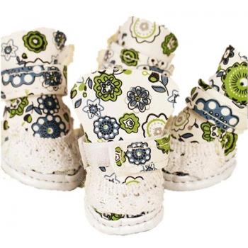 Botines impermeables para perros con estampado floral, calzado cálido de PU para mascotas, 5 tamaños disponibles