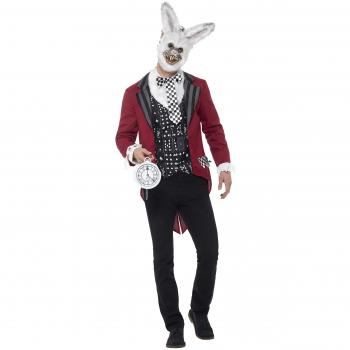 Weißer Hase Halloween Kostüm für Kinder – Smiffys Deluxe, rote Jacke, Masken-Set, Uhr