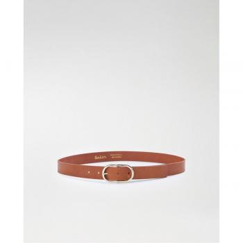Cinturón de mujer en piel con hebilla metálica color camel
