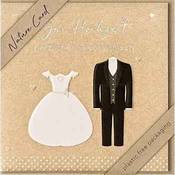 Ökologische Hochzeitseinladung - Brautkleid und Anzug 15,5 x 15,5 cm