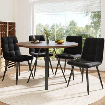 Tavolo da pranzo rotondo 80×80×75 cm + 4 sedie in velluto noce