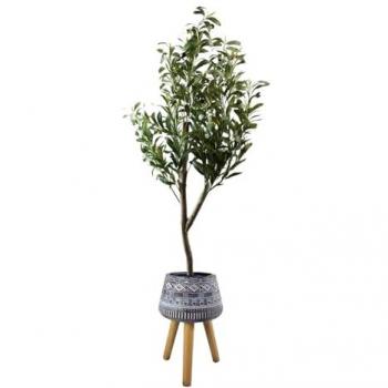 120cm Artificial Olive Tree with Hand‑Woven Basket Planter
