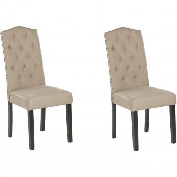 BELIANI Set of 2 Dining Chairs Vintage Beige Upholstered Nailhead Trim Tufted Shirley