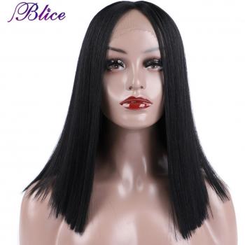 Blice Natural Black Short Bob Front Lace Wig Synthetic Hair