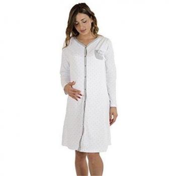 Premamy - Camicia Clinica per Premaman, Modello Aperto Davanti, Cotone bielastico, Pre-Post Parto - Grigio - IV