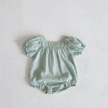 Body été fille col carré blanc vert abricot manches courtes coton E2045