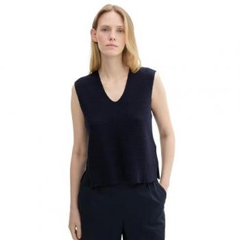 TOM TAILOR Damen Gestrickter Pullunder V-Ausschnitt blau Gr. M