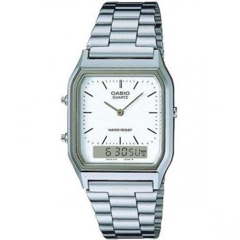 Unisex Casio 'Classic' Silver and White Stainless Steel Quartz Chronograph Watch