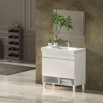 Ensemble Salle de Bain Nebari Allstone : Meubles, Lavabo et Miroir Blanc 70x45 cm – Choix 2 Portes/Tiroir