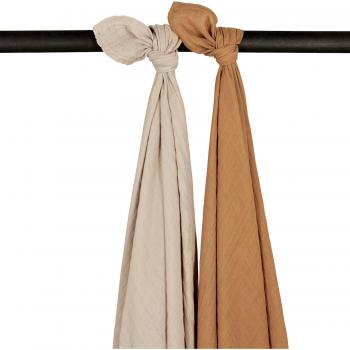 Meyco Lot de 2 langes en mousseline uni sable/Toffee