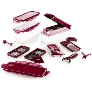 Genius Nicer Dicer Plus (18-Teile) in Rubinrot - Obstschneider, Zwiebelschneider, Pommesschneider, Tomatenschneider, Gemüseschneider