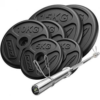 Kit de Musculation 75 kg avec Barre Olympique 180 cm