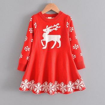 Jupe pull longue femme Noël épais motif cerf saison froide
