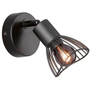 Lampada da Parete Industriale Nera Vintage con Faretto Orientabile in Metallo per Interni
