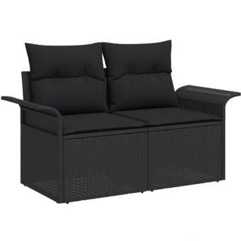 Polyrattan Lounge 2 Posti – Divano Esterno Nero con Cuscini e Cassettiera Integrata