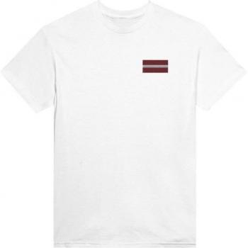 PIXELFORMA Damen‑Tee – Lettische Flagge, weiß gestickt, 100 % Baumwolle, lockere Passform