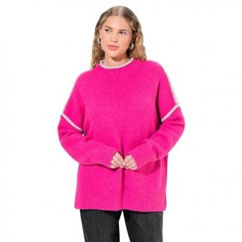 Ulla Popken Damenpullover, Oversized, Rollkragen, Zierstreifen, rosa, Größe 46/48
