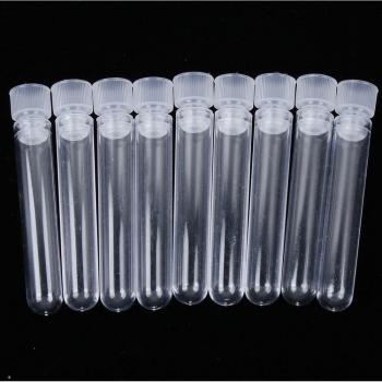 10PCS 13mm x 75ml Clear Plastic Test Tubes with Lids - Shaped Bottom Laboratory Experiment Tools