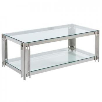 Table basse en verre trempé et acier inoxydable - Chromé - NOMELANO