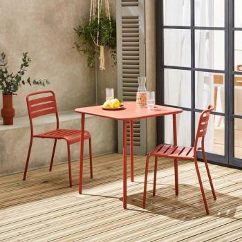 Amelia 2‑Seater Square Steel Patio Table & Chairs – Terracotta