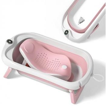 Baignoire Bébé Compacte - Thermomètre et Transat Inclus - LEAF - Rose