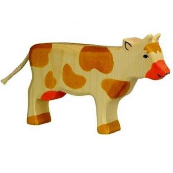 Holztiger Brown Cow Figurine - Wooden Animal 16cm